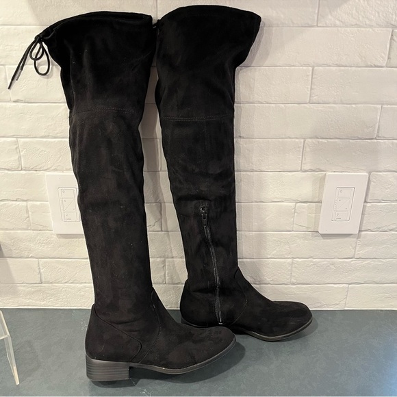ANA sz 7 Pixie black vegan micro suede OTK boots - Picture 6 of 16